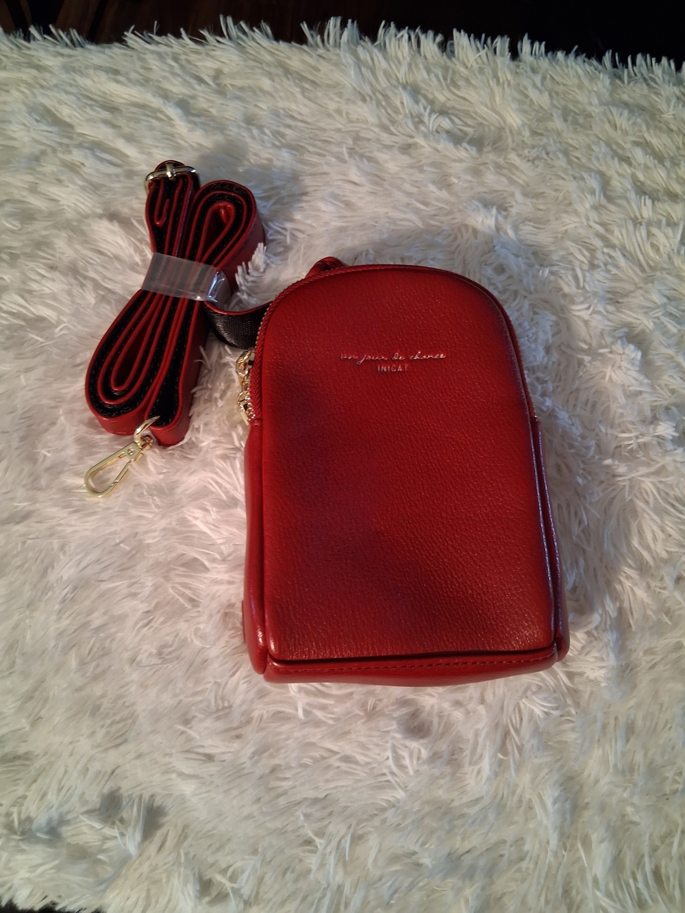 Red Pebbled Crossbody Phone Bag with Adjustable Strap NWOT